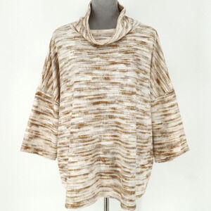 Silence and Noise Sweater Womens Large Ivory Beige Rust Cowl Neck Oversized